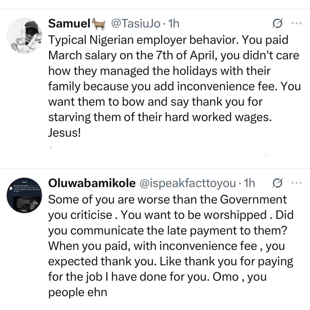 Opinions differ after Nigerian lady expressed dissatisfaction at her staff who failed to thank her after paying their salaries a little late
